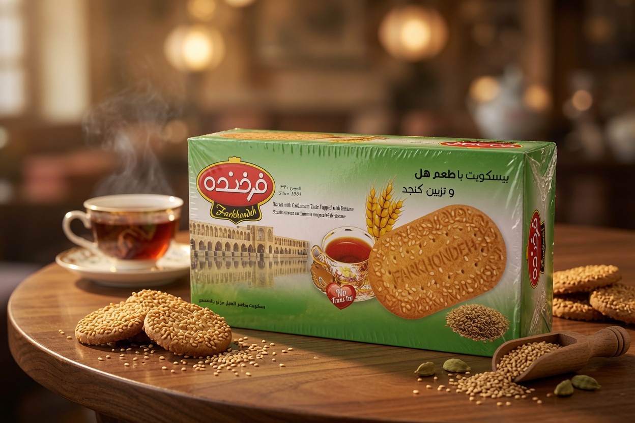 بیسکویت با طعم هل و تزیین کنجد