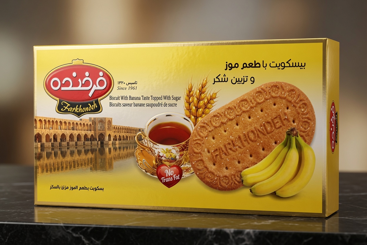 بیسکویت با طعم موز و تزیین شکر